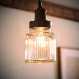 ValueLights Black Ribbed Pattern Glass Jar Pendant Shade - Size: 12 x 15.5 x 12cm - Wilko - thumbnail 3