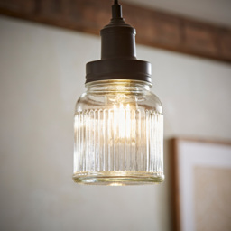 ValueLights Black Ribbed Pattern Glass Jar Pendant Shade - Size: 12 x 15.5 x 12cm - Wilko - thumbnail 7