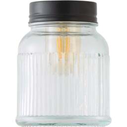 ValueLights Black Ribbed Pattern Glass Jar Pendant Shade - Size: 12 x 15.5 x 12cm - Wilko - thumbnail 1