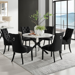 Furniturebox Arona Kensington Marble Effect 6 Seater Round Dining Set White and Black - Wilko - thumbnail 1