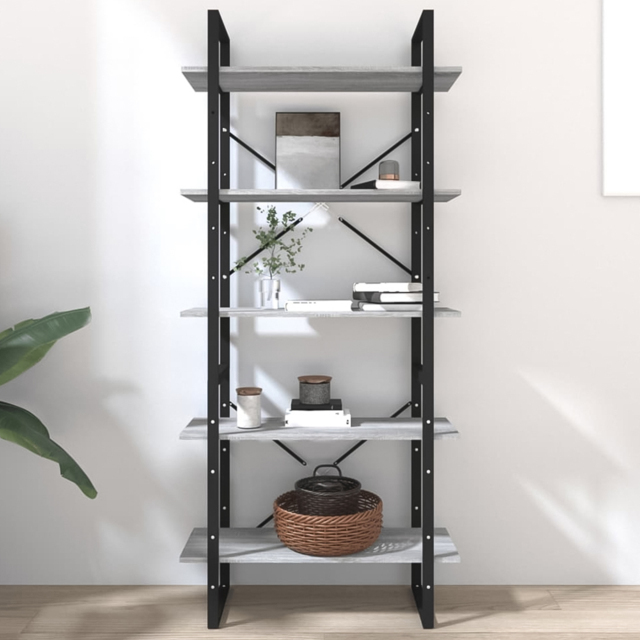 vidaXL 5 Shelf Grey Sonoma Oak Bookcase - Size: 175 x 80 x 30cm - Wilko - image 1
