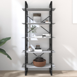vidaXL 5 Shelf Grey Sonoma Oak Bookcase - Size: 175 x 80 x 30cm - Wilko - thumbnail 1