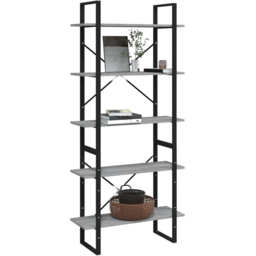 vidaXL 5 Shelf Grey Sonoma Oak Bookcase - Size: 175 x 80 x 30cm - Wilko - thumbnail 5