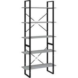 vidaXL 5 Shelf Grey Sonoma Oak Bookcase - Size: 175 x 80 x 30cm - Wilko - thumbnail 3