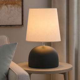 Lighting Collection Haskell Tapered Fabric Shade Black Ceramic Table Lamp - Size: 48 x 30 x 30cm - Black and Chrome - Wilko - thumbnail 3