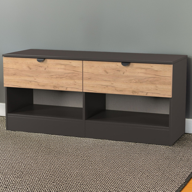 Crowndale Bora 2 Drawer 2 Shelf Gold Oak and Graphite Storage Unit - Grey - Wilko - image 1
