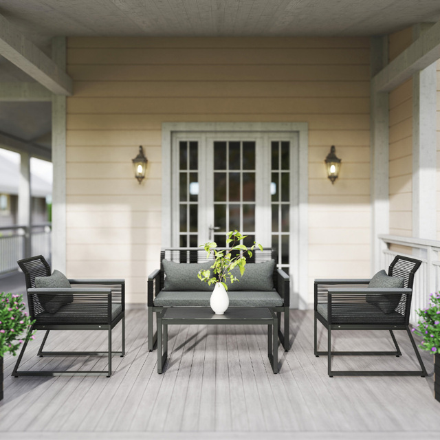 Outsunny 4 Seater Charcoal Grey Rattan Garden Furniture Set - Wilko - image 1