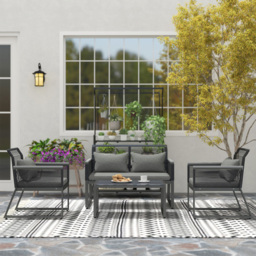 Outsunny 4 Seater Charcoal Grey Rattan Garden Furniture Set - Wilko - thumbnail 4