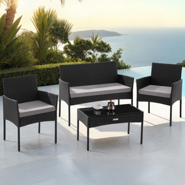 tectake Palese 4 Seater Black Rattan Garden Sofa Set - Wilko - image 1