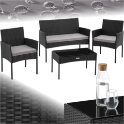 tectake Palese 4 Seater Black Rattan Garden Sofa Set - Wilko - thumbnail 3