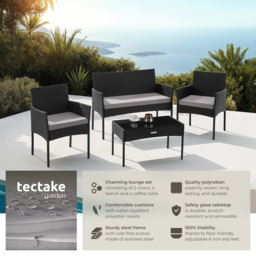 tectake Palese 4 Seater Black Rattan Garden Sofa Set - Wilko - thumbnail 4