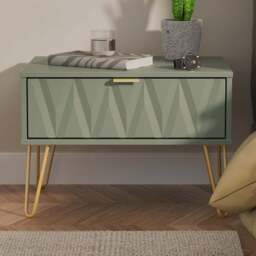 Crowndale Diamond Single Drawer Reed Green Wide Side Table Ready Assembled - Size: 43 x 58 x 40cm - Wilko