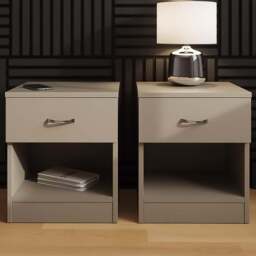 FWStyle Promo Single Drawer Putty Modern Bedside Table Set of 2 - Brown - Wilko - thumbnail 1