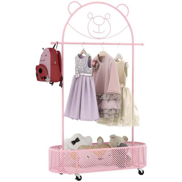 Costway Pink Adjustable Height Kid Clothes Rack with Storage Basket - Size: 81 x 34 x 182cm - Wilko - image 1