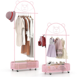 Costway Pink Adjustable Height Kid Clothes Rack with Storage Basket - Size: 81 x 34 x 182cm - Wilko - thumbnail 4