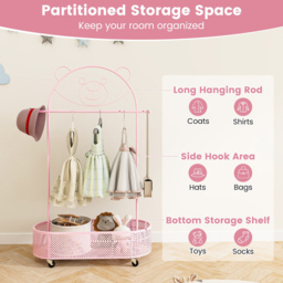 Costway Pink Adjustable Height Kid Clothes Rack with Storage Basket - Size: 81 x 34 x 182cm - Wilko - thumbnail 7