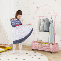 Costway Pink Adjustable Height Kid Clothes Rack with Storage Basket - Size: 81 x 34 x 182cm - Wilko - thumbnail 5
