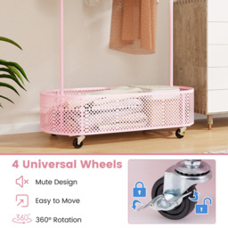 Costway Pink Adjustable Height Kid Clothes Rack with Storage Basket - Size: 81 x 34 x 182cm - Wilko - thumbnail 6