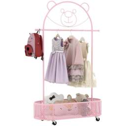 Costway Pink Adjustable Height Kid Clothes Rack with Storage Basket - Size: 81 x 34 x 182cm - Wilko - thumbnail 1