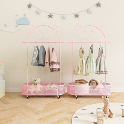 Costway Pink Adjustable Height Kid Clothes Rack with Storage Basket - Size: 81 x 34 x 182cm - Wilko - thumbnail 3
