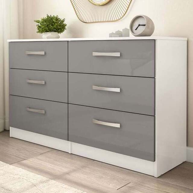 Lynx 6 Drawer Grey and White Chest of Drawers - Birlea - Wilko - image 1