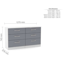 Lynx 6 Drawer Grey and White Chest of Drawers - Birlea - Wilko - thumbnail 5