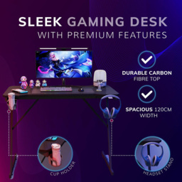 House of Home Carbon Fibre Top Computer Gaming Desk Black - Size: 75 x 120 x 60cm - Wilko - thumbnail 4