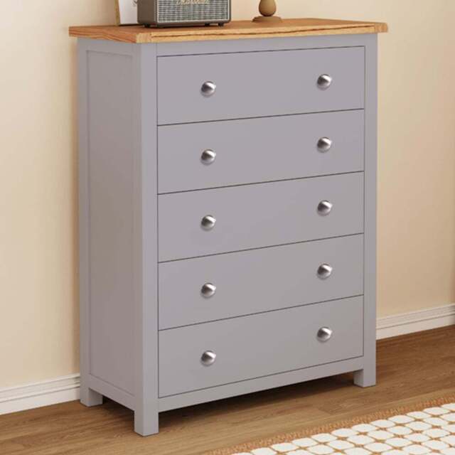Cabinet Bits Mirano 5 Drawer Grey Chrome Knob Chest of Drawers - Wilko - image 1