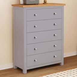 Cabinet Bits Mirano 5 Drawer Grey Chrome Knob Chest of Drawers - Wilko
