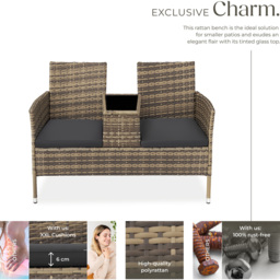 tectake Narbonne 2 Seater Nature and Dark Grey Garden Bench - Brown - Wilko - thumbnail 4