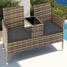 tectake Narbonne 2 Seater Nature and Dark Grey Garden Bench - Brown - Wilko - thumbnail 1