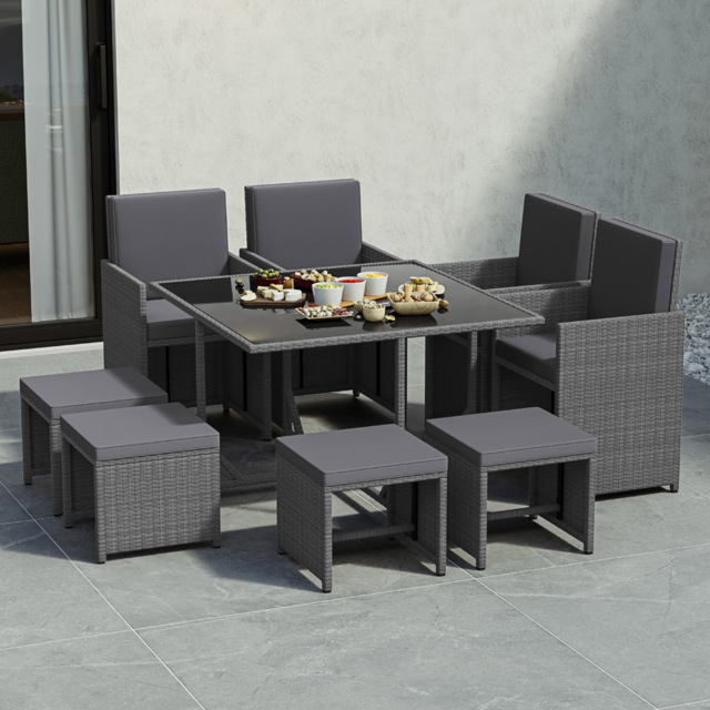 Garden Vida Cuba Rattan Effect 8 Seater Garden Dining Set Grey - Wilko - image 1