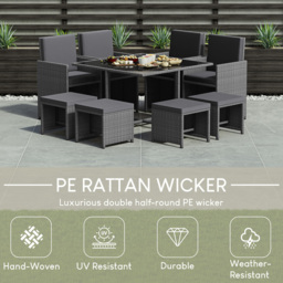 Garden Vida Cuba Rattan Effect 8 Seater Garden Dining Set Grey - Wilko - thumbnail 6