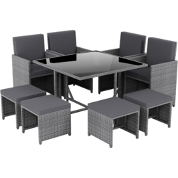 Garden Vida Cuba Rattan Effect 8 Seater Garden Dining Set Grey - Wilko - thumbnail 3