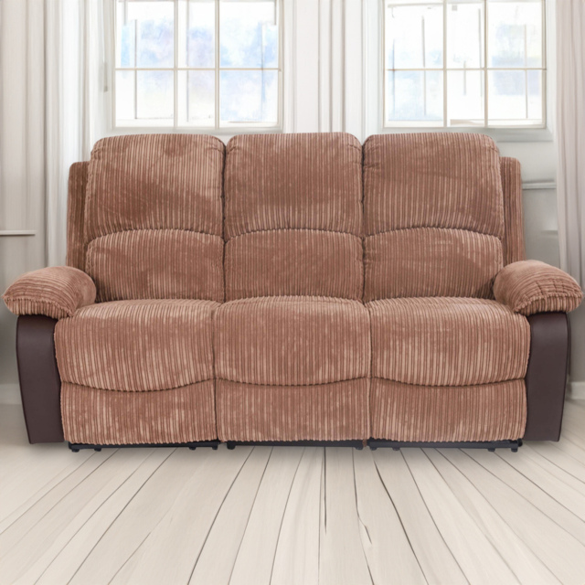 Brooklyn 3 Seater Brown Jumbo Cord Recliner Sofa - Wilko - image 1