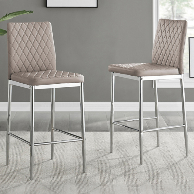 Furniturebox Valera Cappuccino and Silver Faux Leather Bar Stool Set of 2 - Brown - Wilko - image 1
