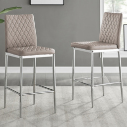 Furniturebox Valera Cappuccino and Silver Faux Leather Bar Stool Set of 2 - Brown - Wilko - thumbnail 1