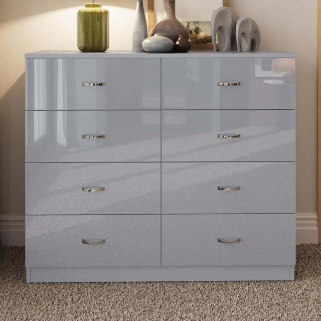 FWStyle Chilton 8 Drawer Grey Gloss Chest of Drawers - Wilko - image 1