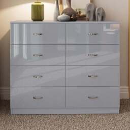 FWStyle Chilton 8 Drawer Grey Gloss Chest of Drawers - Wilko - thumbnail 1