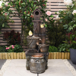 Garden Gear Bird House and Bucket LED Water Feature with 2 Birds - Size: 42 x 50 x 76cm - Grey - Wilko - thumbnail 3