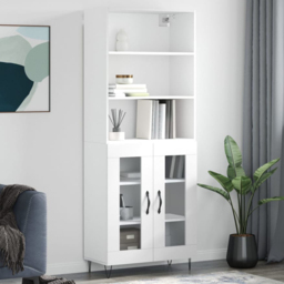 vidaXL 2 Glass Door 3 Shelf White Highboard - Size: 180 x 69.5 x 34cm - Wilko - thumbnail 1