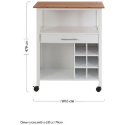 Premier Housewares Top 1 Drawer White and Bamboo Kitchen Trolley - Size: 65 x 35 x 79cm - Wilko - thumbnail 6