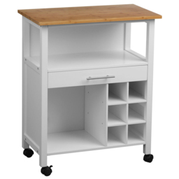 Premier Housewares Top 1 Drawer White and Bamboo Kitchen Trolley - Size: 65 x 35 x 79cm - Wilko - thumbnail 3