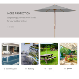 Outsunny Light Grey Wood Garden Sun Shade Parasol 2.5m - Size: 2m - Wilko - thumbnail 7