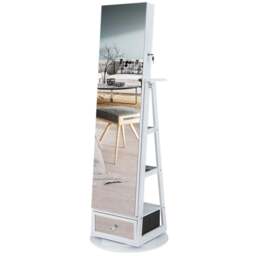 Costway White Swivel Mirrored Lockable Jewelry Cabinet - Size: 149.5 x 44.1 x 20cm - Wilko