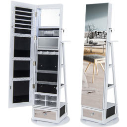 Costway White Swivel Mirrored Lockable Jewelry Cabinet - Size: 149.5 x 44.1 x 20cm - Wilko - thumbnail 4