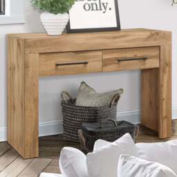 Compton 2 Drawer Oak Console Table - Size: 40 x 110 x 76cm - Brown - Birlea - Wilko