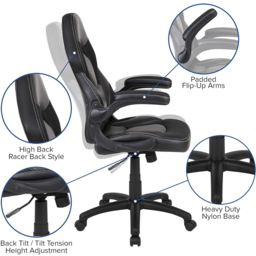FWStyle X10 Black Faux Leather Racer Style Gaming Chair - Size: 117 x 67 x 63cm - Wilko - thumbnail 6