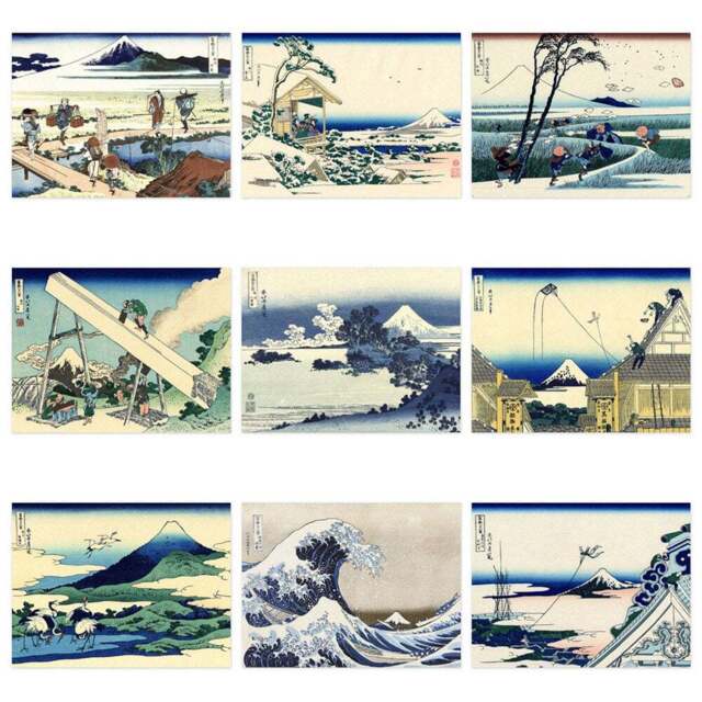 Artery8 Hokusai 36 Views Mount Fuji Temple Wall Art Print 30 x 41cm 9 Pack - Size: 40.5 x 30.5 x 0.3cm - Multi - Wilko - image 1