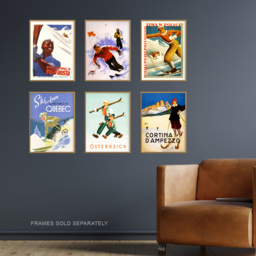 Artery8 Vintage Austria Italy Poland Canada Winter Skiing Wall Art Print 30 x 41cm 6 Pack - Size: 40.5 x 30.5 x 0.3cm - Multi - Wilko - thumbnail 3